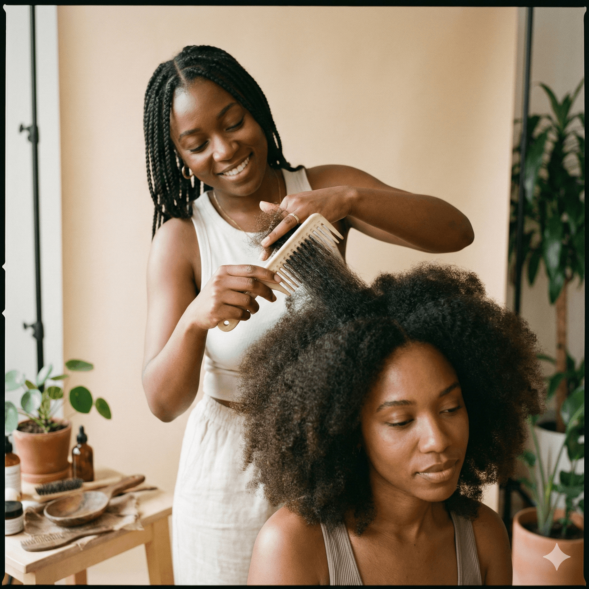 Hair stylist doing hair